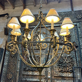 Maitland Smith Chandelier, Nine Arms, Brass, Gun Metal Iron, Ornate, sku: 032877